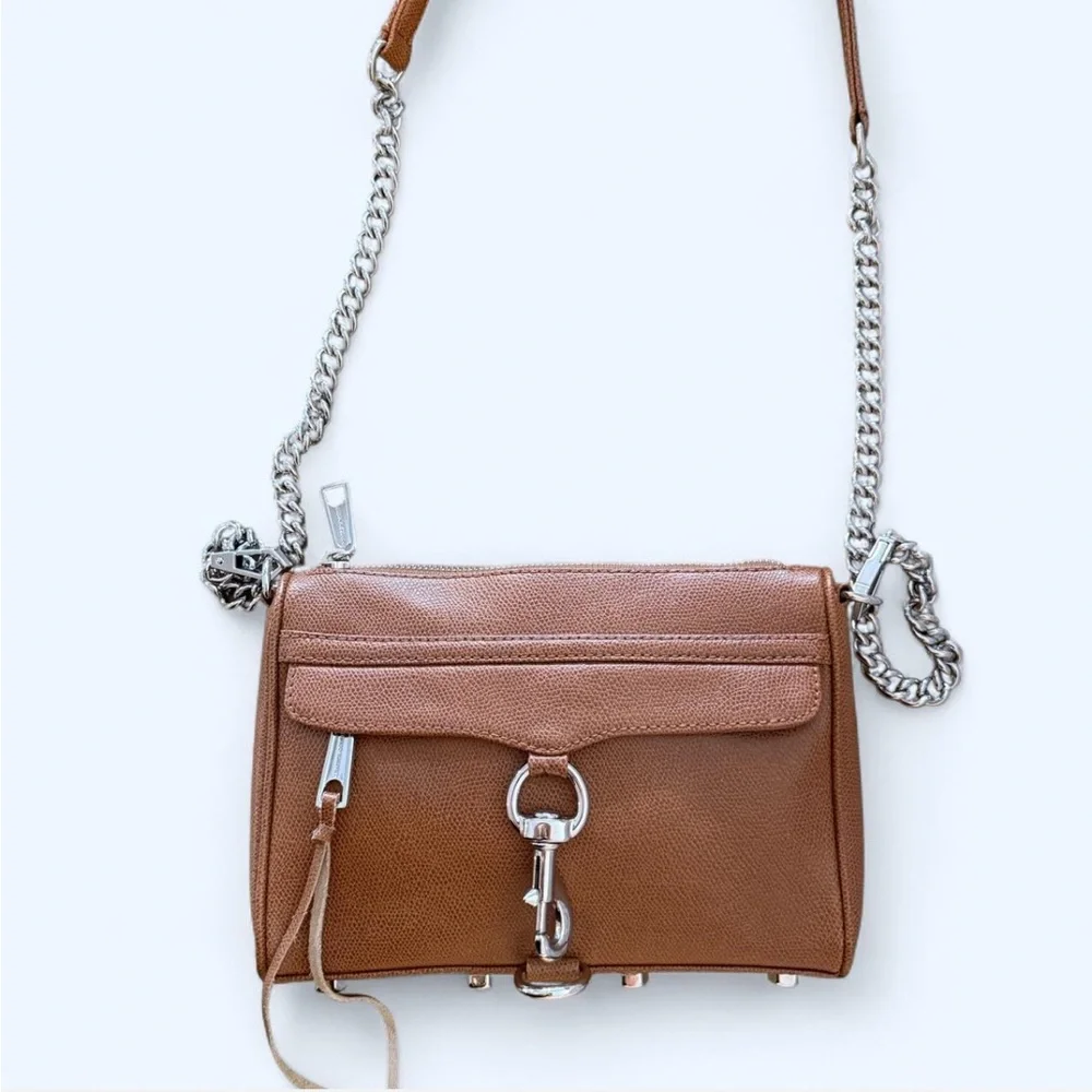 Rebecca Minkoff Mini Mac Crossbody Bag Saddle Brown Leather Silver Hardware NWOT
